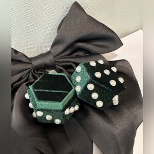 Velvet Hexagon Ring Box Double Ring Slots Pearl Embellished Wedding / Engagement